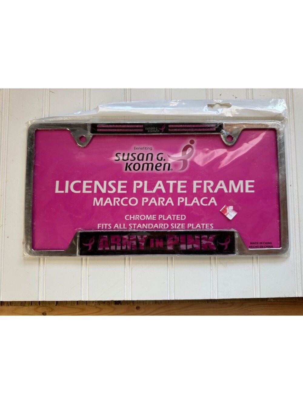 Susan G Komen Army in Pink Chrome License Plate Breast Cancer Awareness New